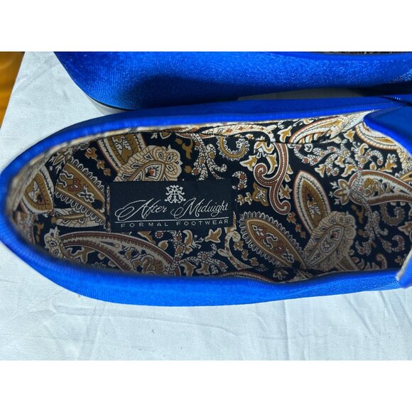 Mens Blue Velvet Loafers With Ribbon Accent & Paisley Lining Size 11 - Picture 8 of 11